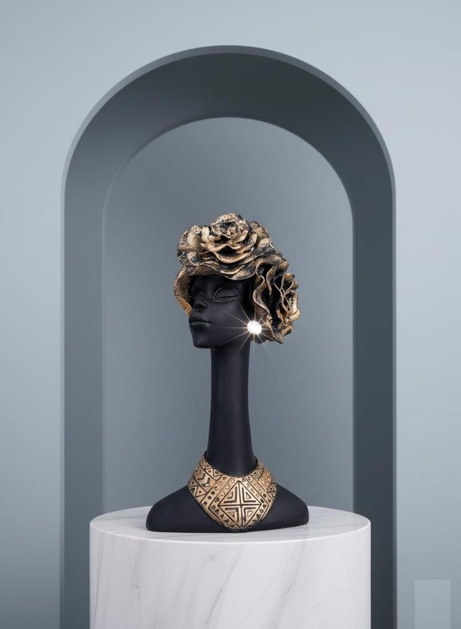 Ramashram African Lady Resin Bust Statue with Golden Rose Headpiece I Elegant Home Decor Figurine for Living Room & Office - 11 Inch - Image 2